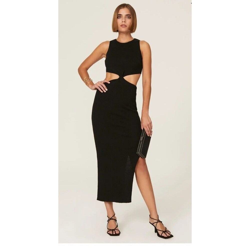 Rent the runway sz 2 black bec and bridge Riviera ribbed knit twist midi dress